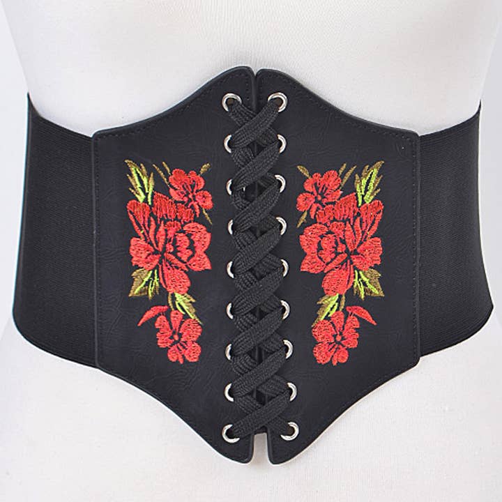 3AM BY H&D ACCESSORIES - Wholesale Corset - Women's - Corset Thick Belt With Red Rose Details