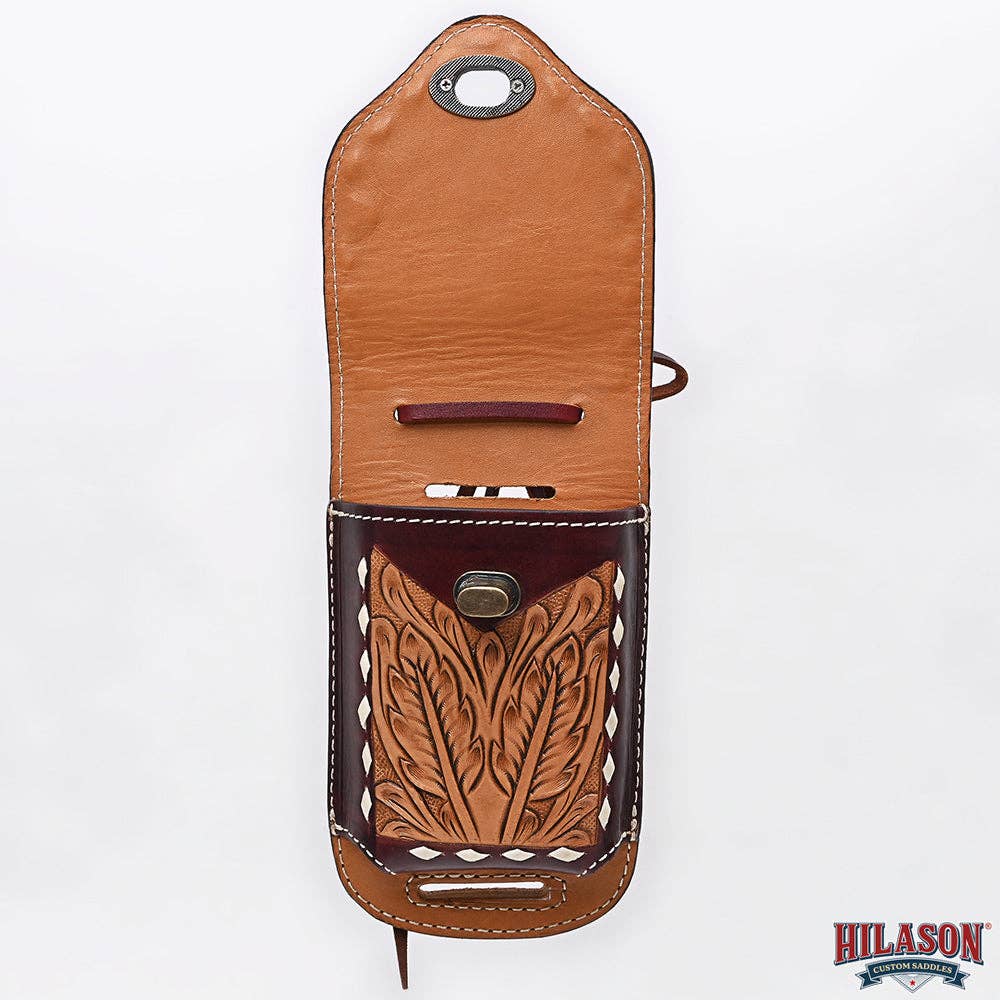 HILASON - Wholesale Phone Wallet - Women's - Hilason Basketweave Floral Cell Phone Case Tan American Leather31