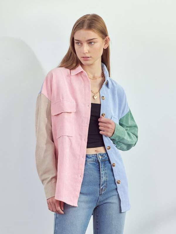 PASTEL COLOR CORDUROY SHIRTS JACKET for wholesale by JADE BY JANE