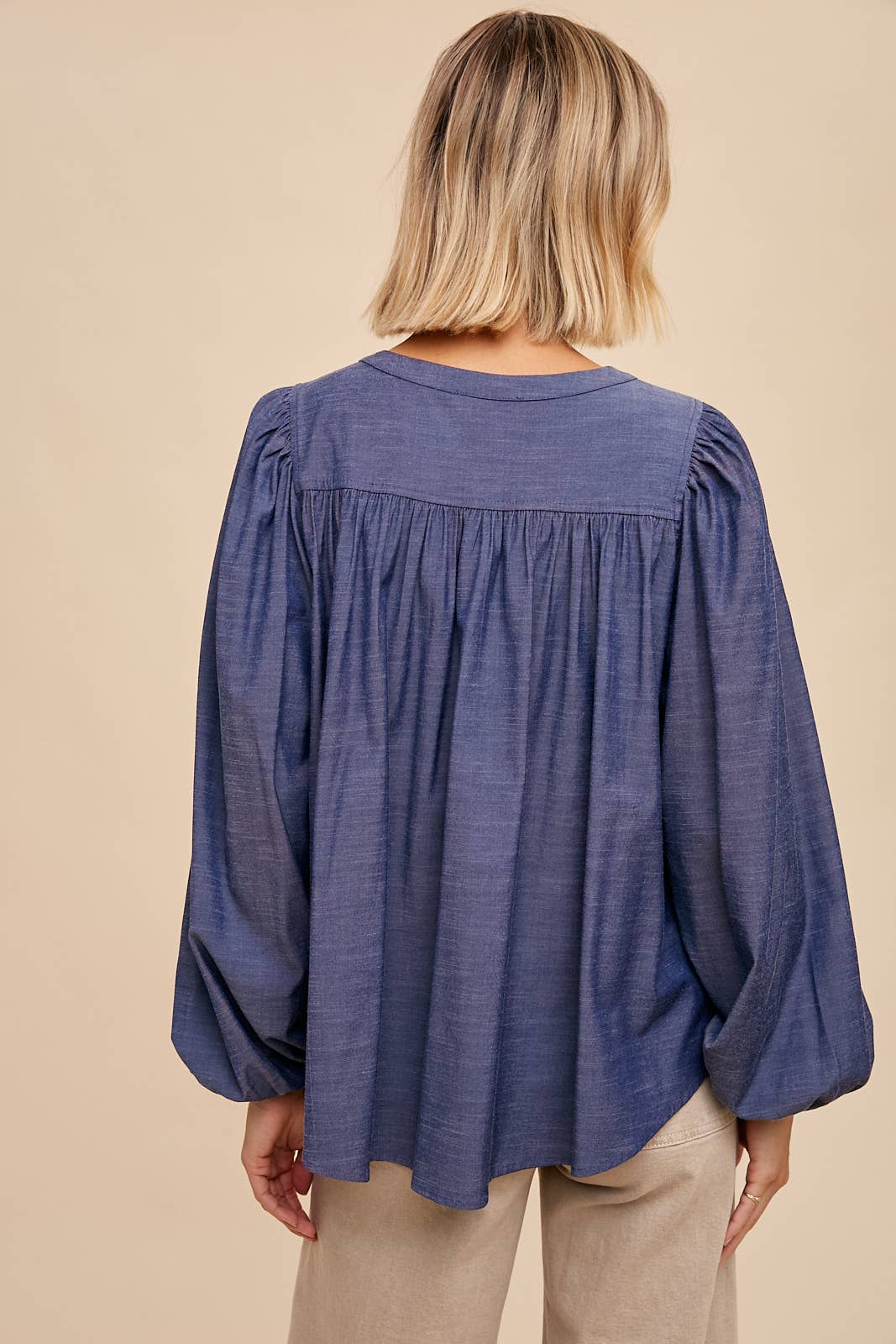 DARK WASHED TENCEL HENLEY SHIRT for wholesale on Faire4