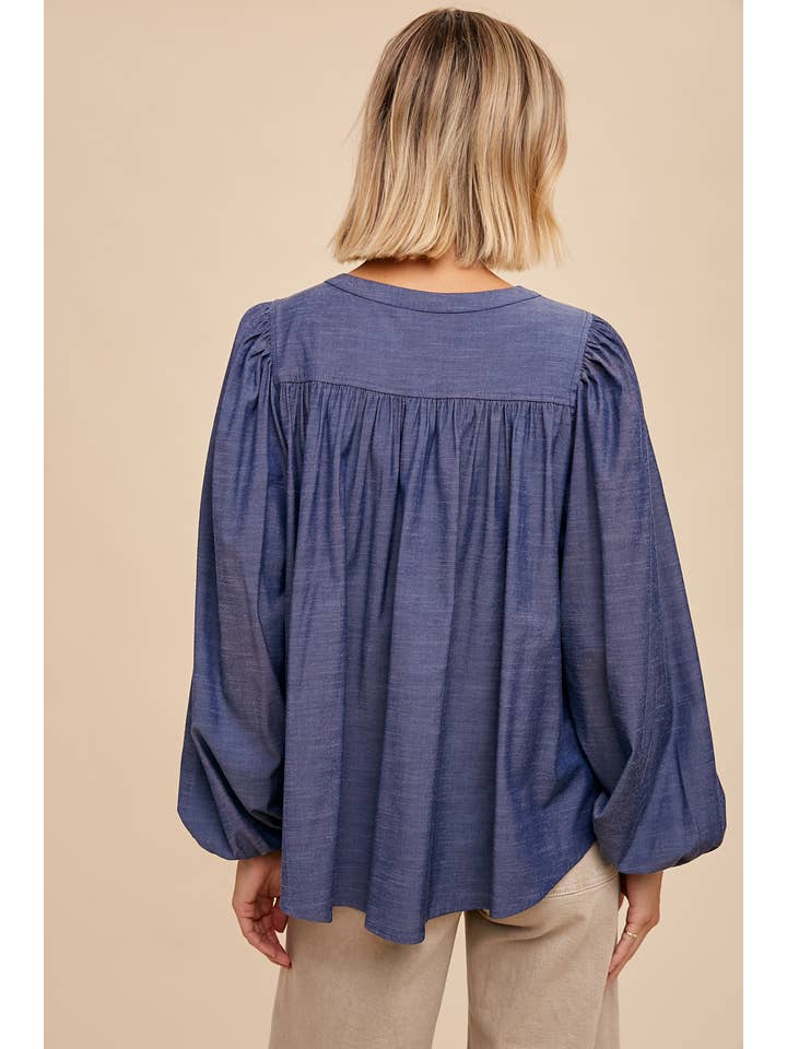 DARK WASHED TENCEL HENLEY SHIRT for wholesale on Faire4