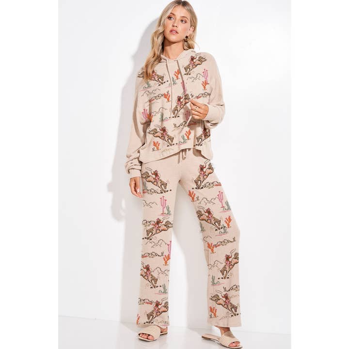 Phil Love - Wholesale Lounge Set - Women's - Desert Cowgirl Print Rib Hoodie Loungewear Set