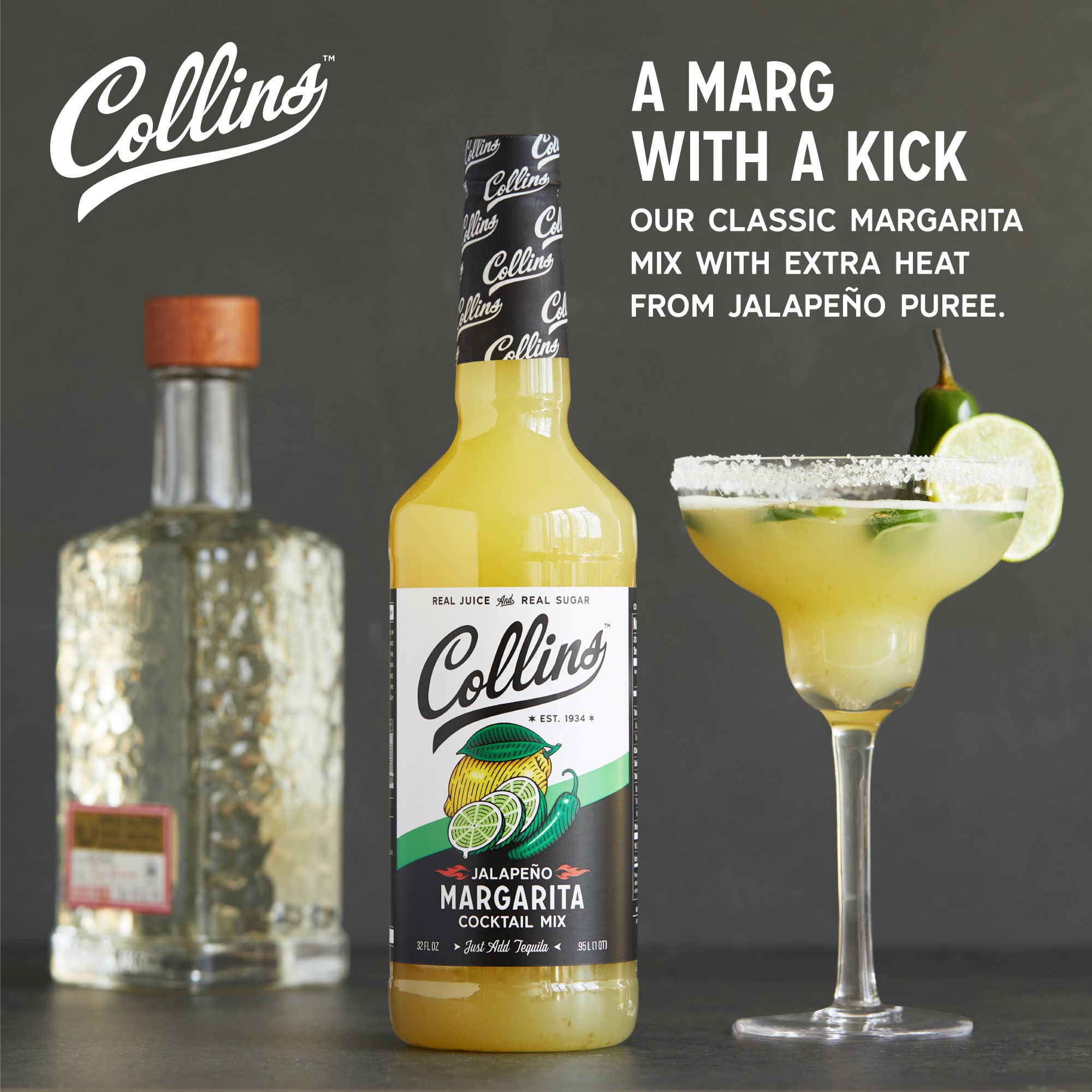 Collins - Wholesale Cocktail Mix/Syrup - Real Sugar Jalapeno Margarita Cocktail Mix 32 oz1