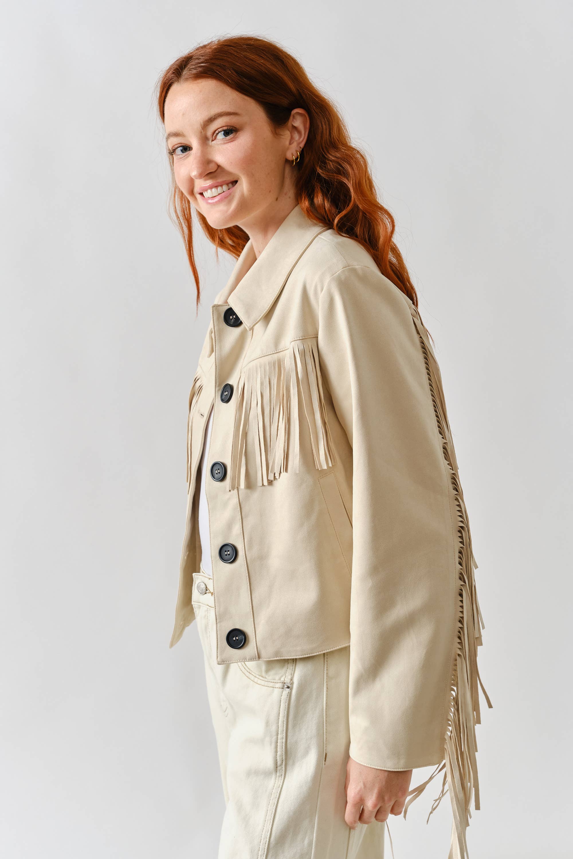 Aaron & Amber - Wholesale Leather Jacket - Women's - MAJ3277 FAUX SUEDE FRINGE JACKET22