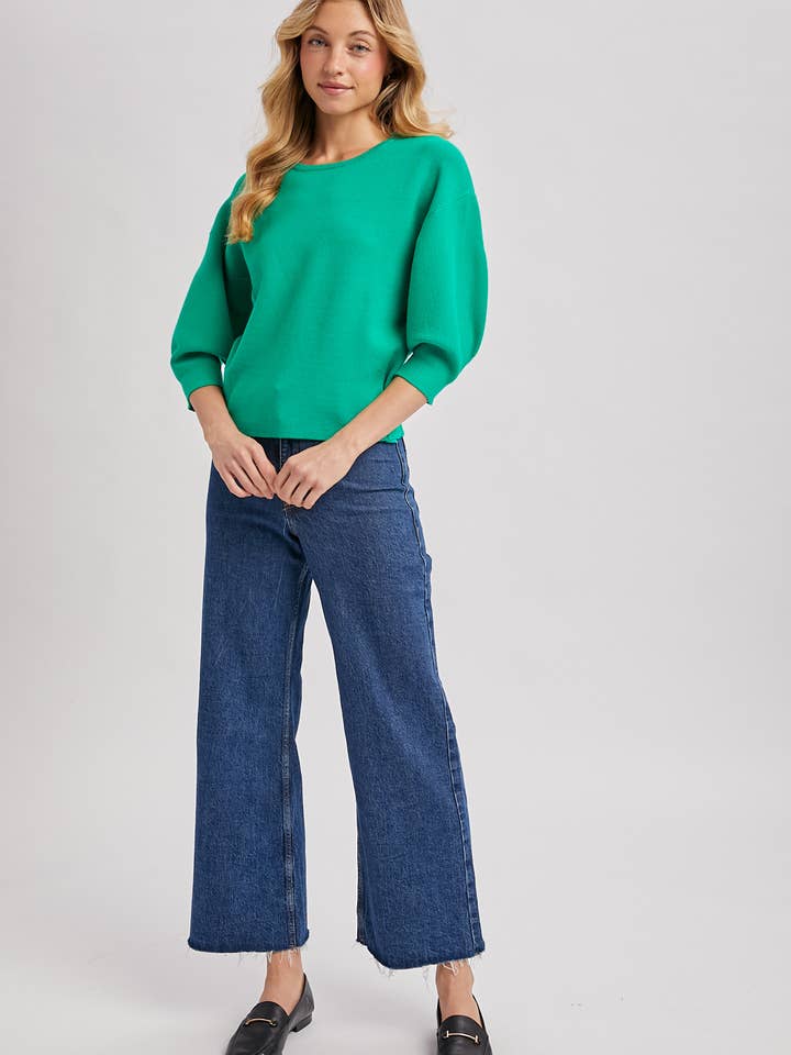 Bluivy - Wholesale Knit Sweater - Women's - PUFFED 3/4 SLEEVED KNIT SWEATER TOP24