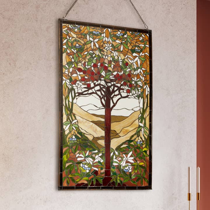 Panneau de vitrail de style Tiffany Grand Tree de 48 po de haut pour la vente par River of Goods