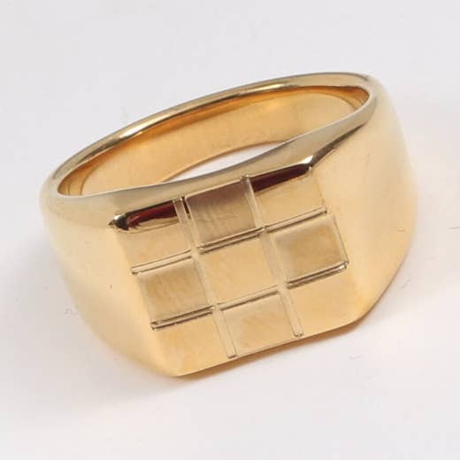 Sacra - Geometric Gold Check-board Block Ring for wholesale by MeloMelo
