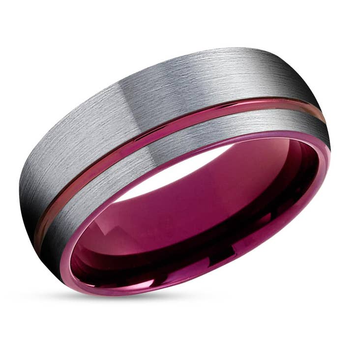 Purple Tungsten Wedding Band - Purple Tungsten Ring - Gray Tungsten - Purple Ring for wholesale by Lucky Love Rings
