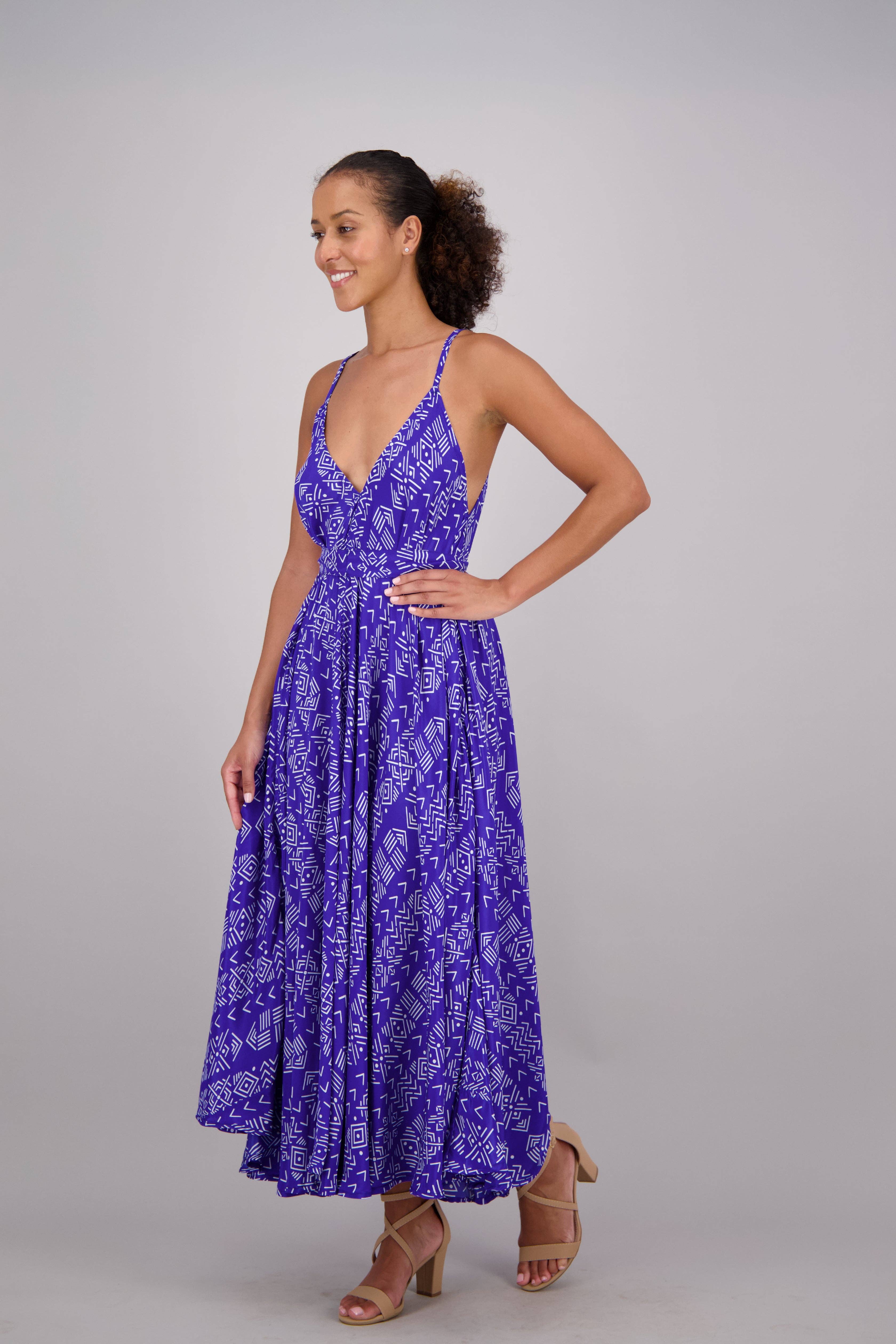 Advance Apparels - Wholesale Dress - Women's - Blue Tribal Print Maxi Dress AB160752
