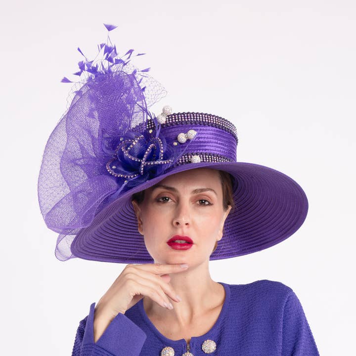 KaKyCo - Wholesale Fascinator Hat - Women's - AJ824Y | CRIN Mesh Feather Bow and Crystal Ball on Satin HAT