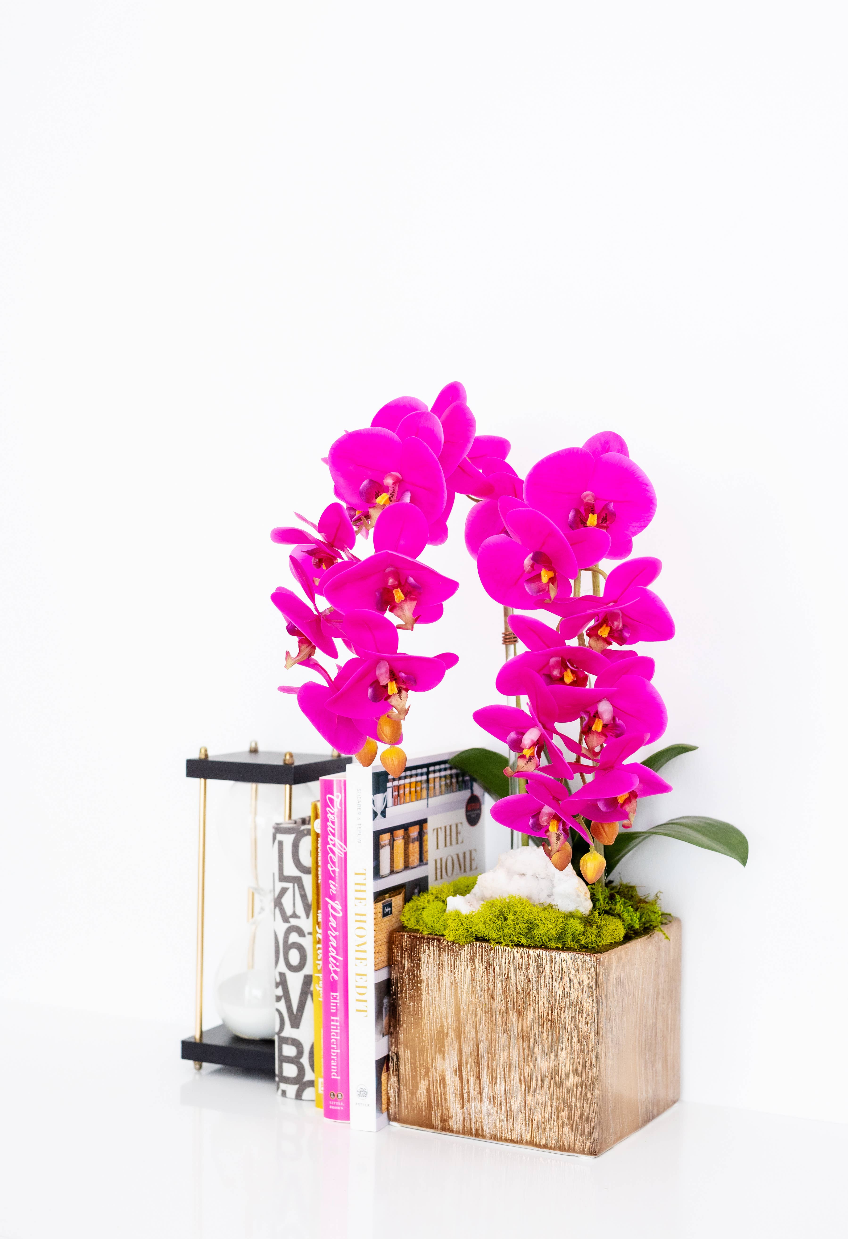 T&C Floral Company - Wholesale Artificial Flowers - Double Orchid in Gold Square - FU2