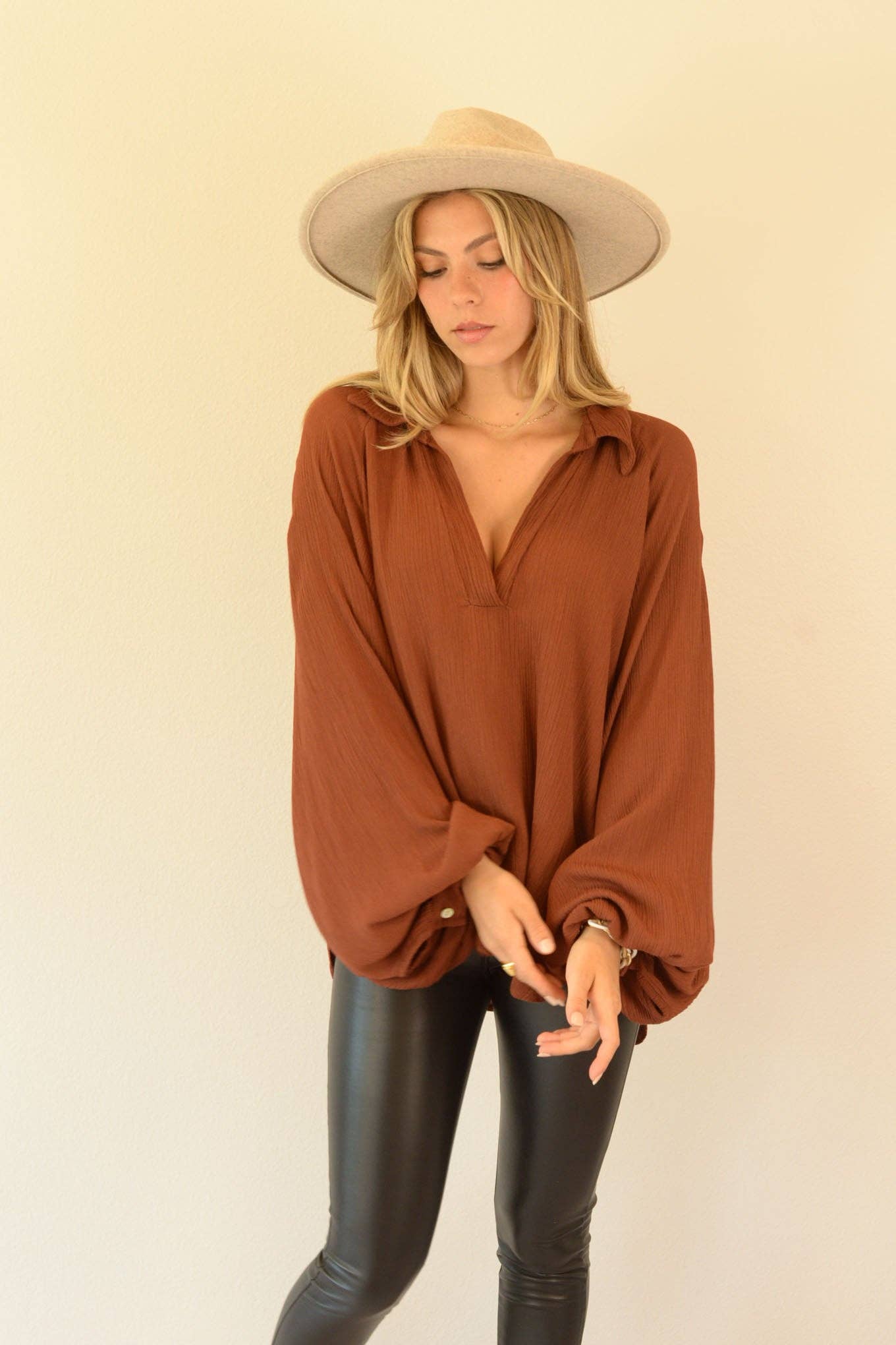 Ambiente - Wholesale Blouse - Women's - WASHED BALLOON BLOUSE-T2309EL7415915