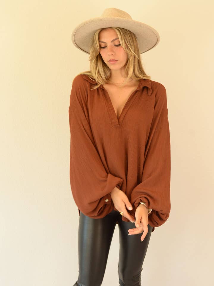 Ambiente - Wholesale Blouse - Women's - WASHED BALLOON BLOUSE-T2309EL7415915