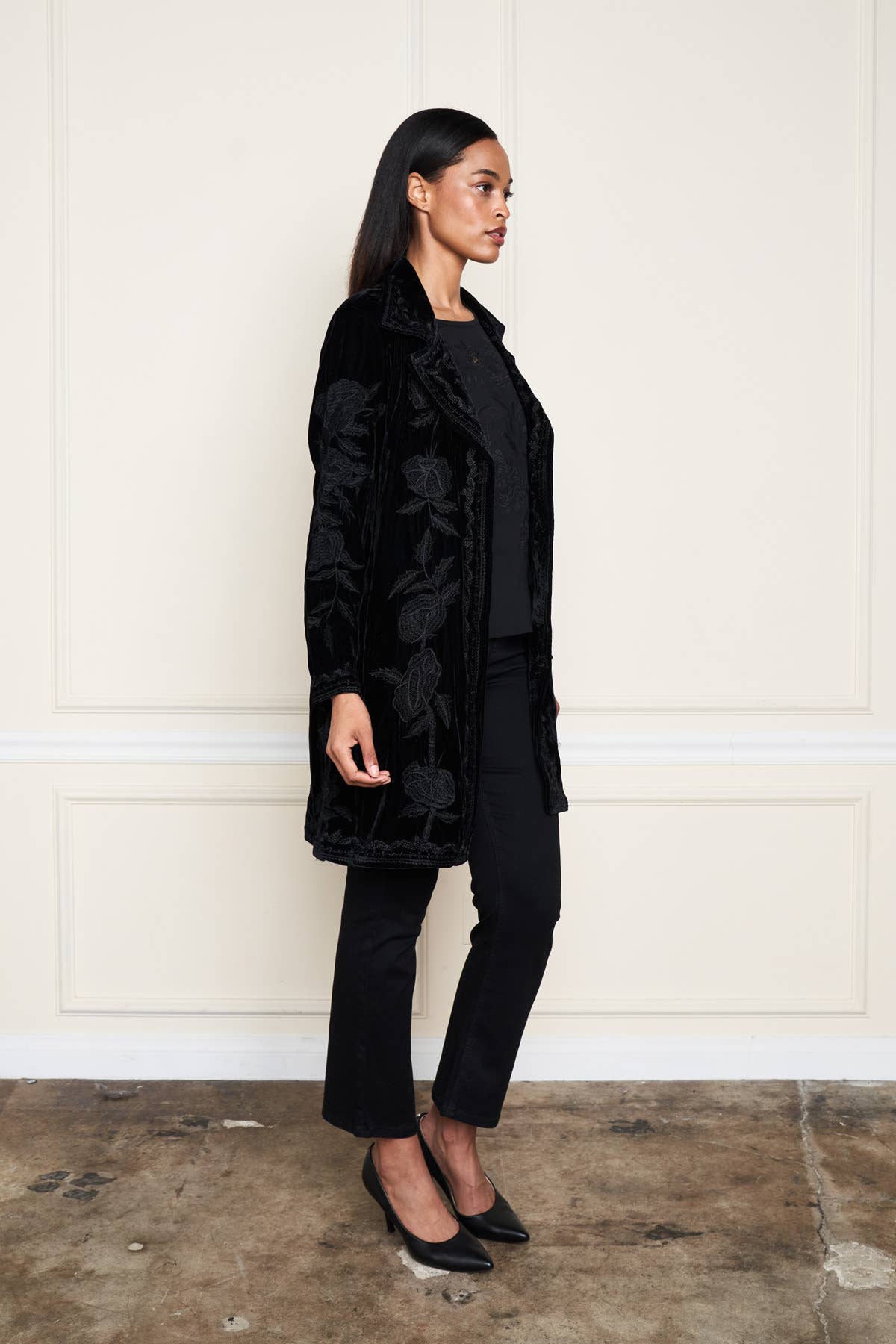 Paparazzi – Engroshandel Jakke - Dame – XY-8176 Stretch fløjl knap tonal broderet jakke20