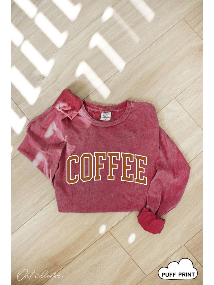 OAT COLLECTIVE - Wholesale Screen Printed T-Shirt - Women's - COFFEE PUFF Mineral Washed Long Sleeve Graphic 4