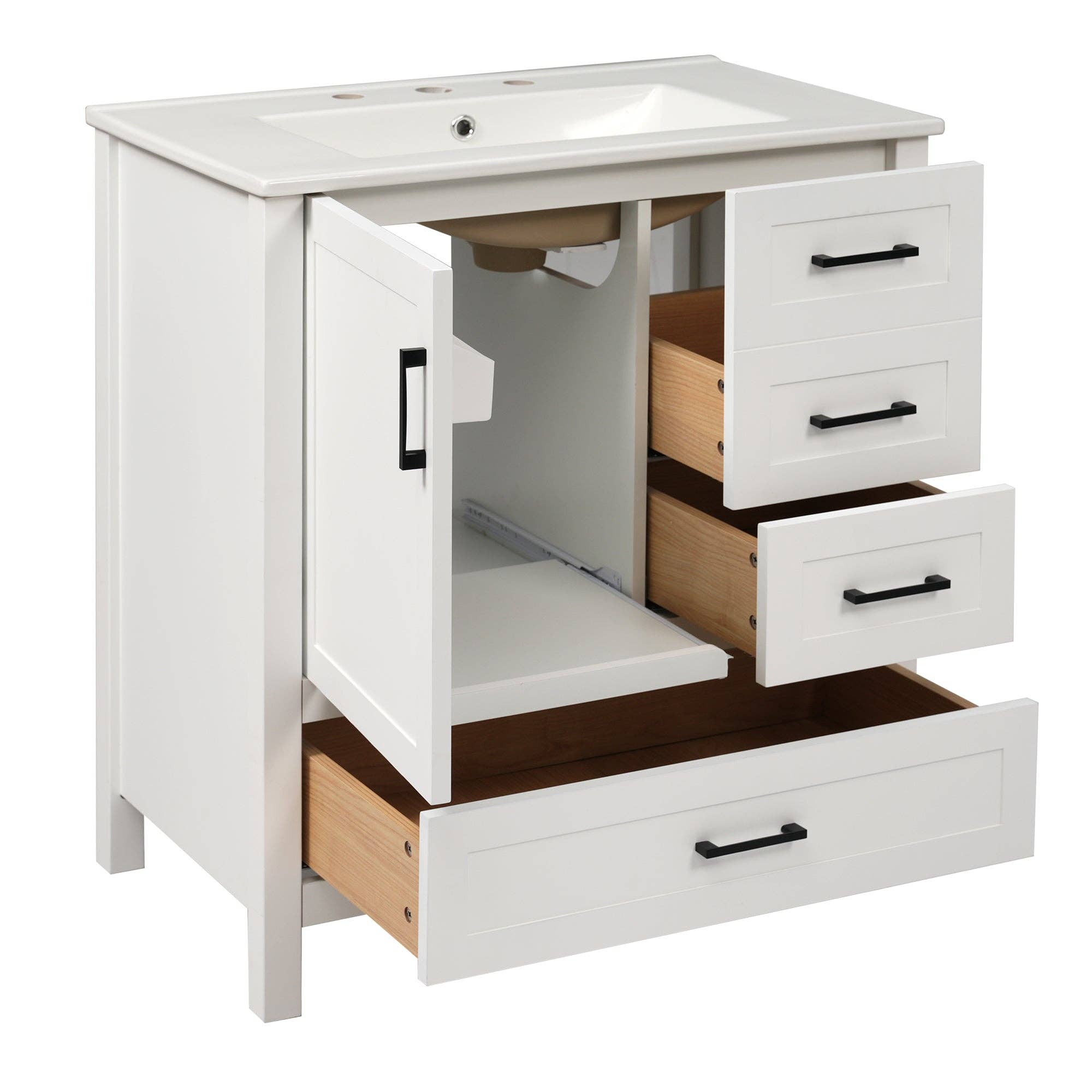 39F Inc. - Vente Armoire - Meuble-lavabo blanc de 30" avec lavabo et tiroirs à fermeture douce30