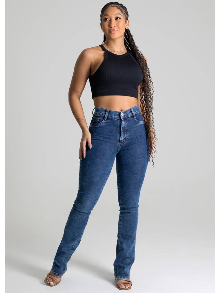Sawary Jeans - Wholesale Jeans - Women's - Sawary Boot Cut Jeans - Denim Blue, Mid Rise, Fitted Leg4