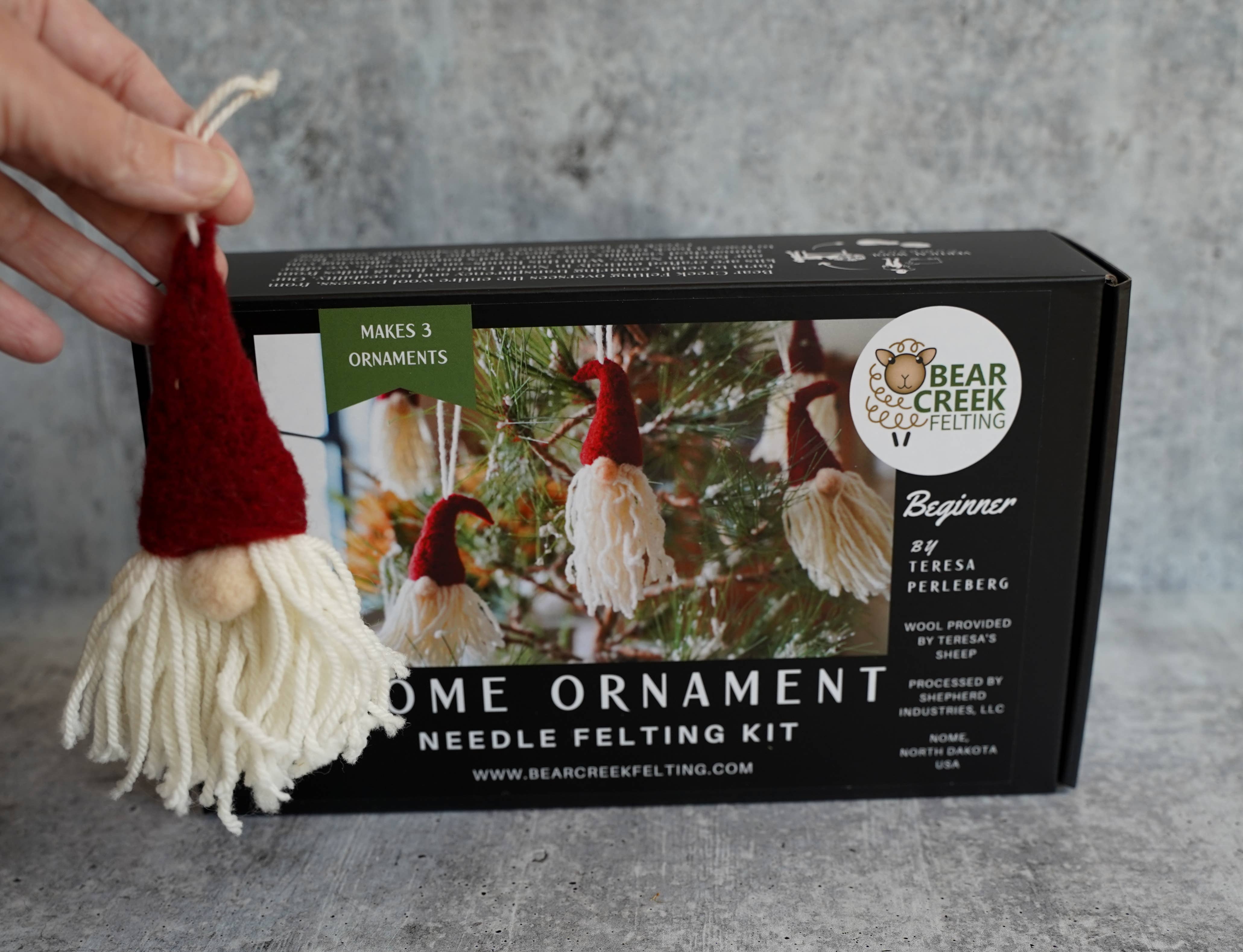 Bear Creek Felting - Vendita all'ingrosso Kit per lavoretti fai da te - Kit per infeltrire ad aghi Gnome Ornaments (per 3 ornamenti)14