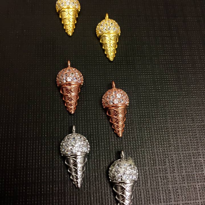 The Bead Bazaar - Wholesale Individual charm/pendant - 18K Gold Sprinkle Ice Cream Cone Charm, Kids Charms, Silver Fun Food Charms, Sweets Charms, Food Charm, Bulk Charms For Jewelry Making5