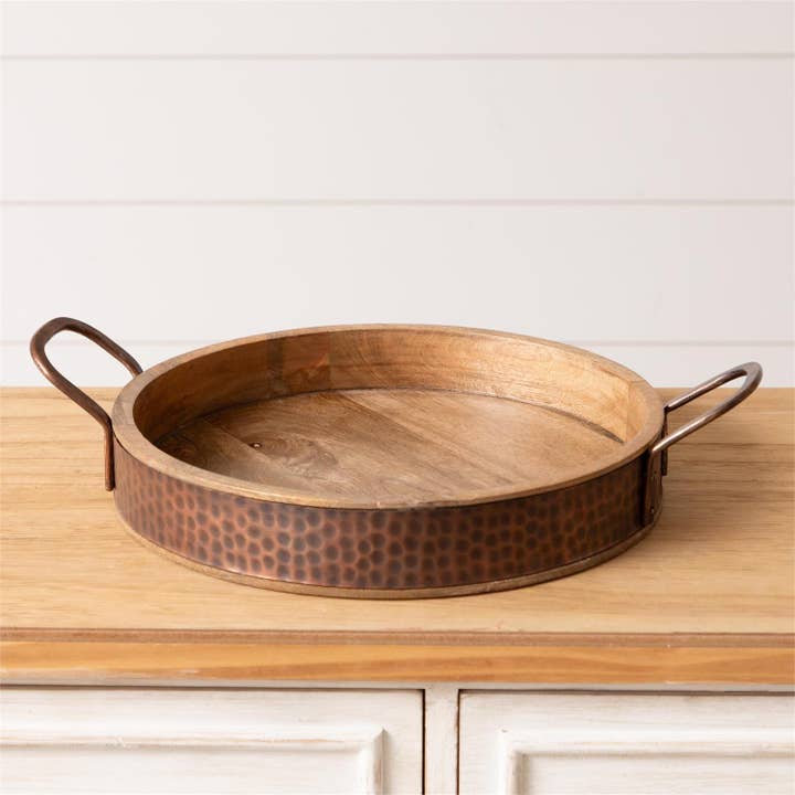Audrey's Home & Gift - Wholesale Decorative Tray - Tray - Round Wood With Dimpled Copper (PC)