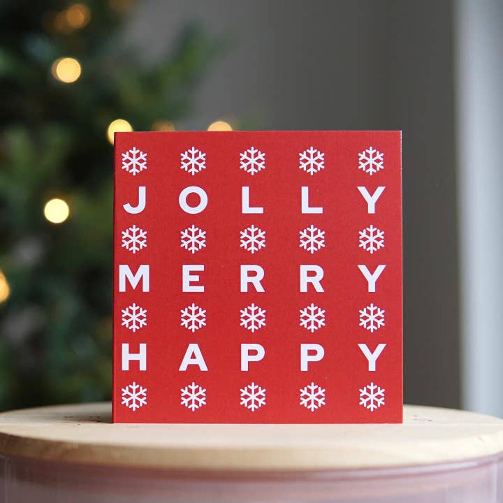 Jolly, Merry, Happy Christmas Card for wholesale by The Forgetful Collective