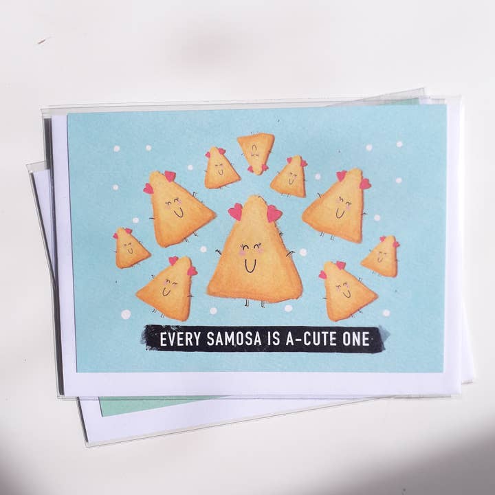 Eine süße Samosa Punny-Karte für den Großhandel von Halo Kits