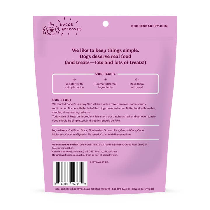 Pet Palette Distribution - Wholesale Pet Treats - Dog - Bocce's Bakery Quack Quack Quack Training Bites Treats 6oz1