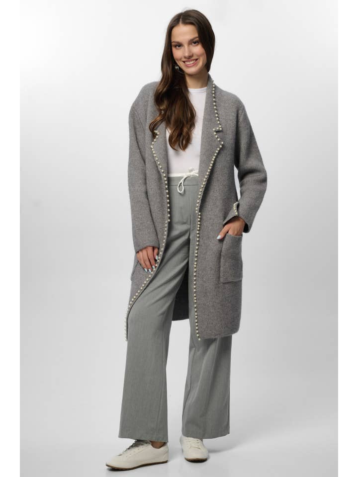 SAACHI - Wholesale Blazer - Women's - Pearl Trim Long Knit Blazer5