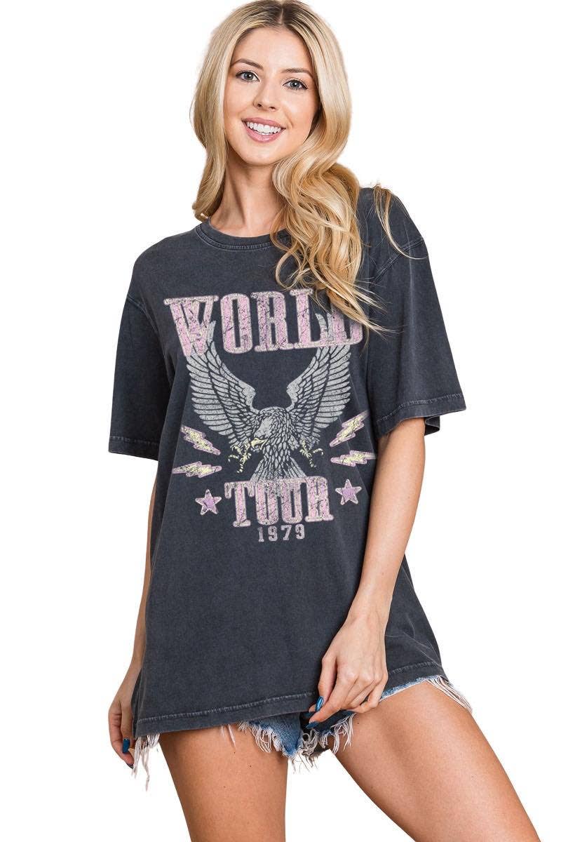 Zutter - Wholesale Screen Printed T-Shirt - Women's - World Tour Vintage Eagle Graphic S/S Premium Washed Tee