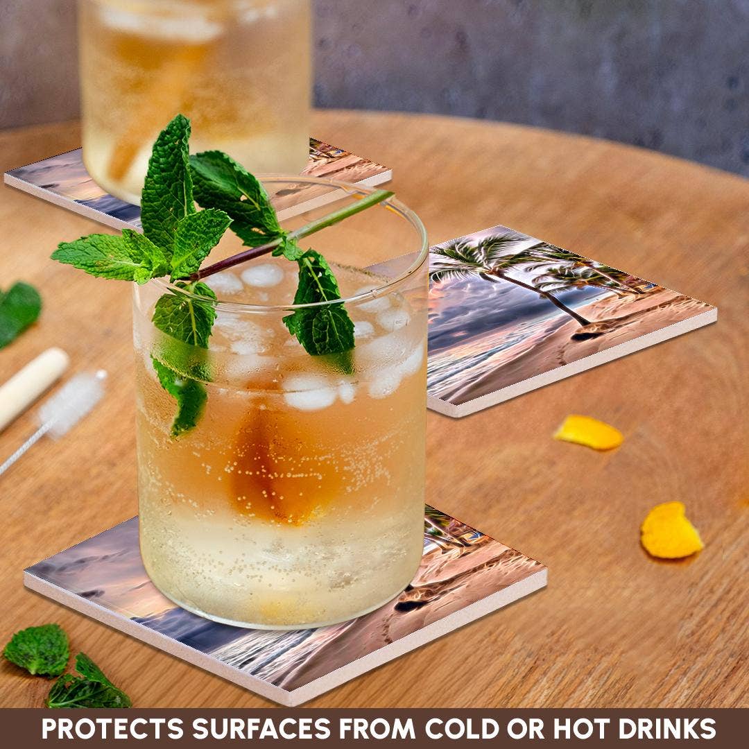 3dRose - Wholesale Coasters - 3dRose, Palm Trees On A Beach Against A Stormy Sea Light Infused Painting, Coaster2