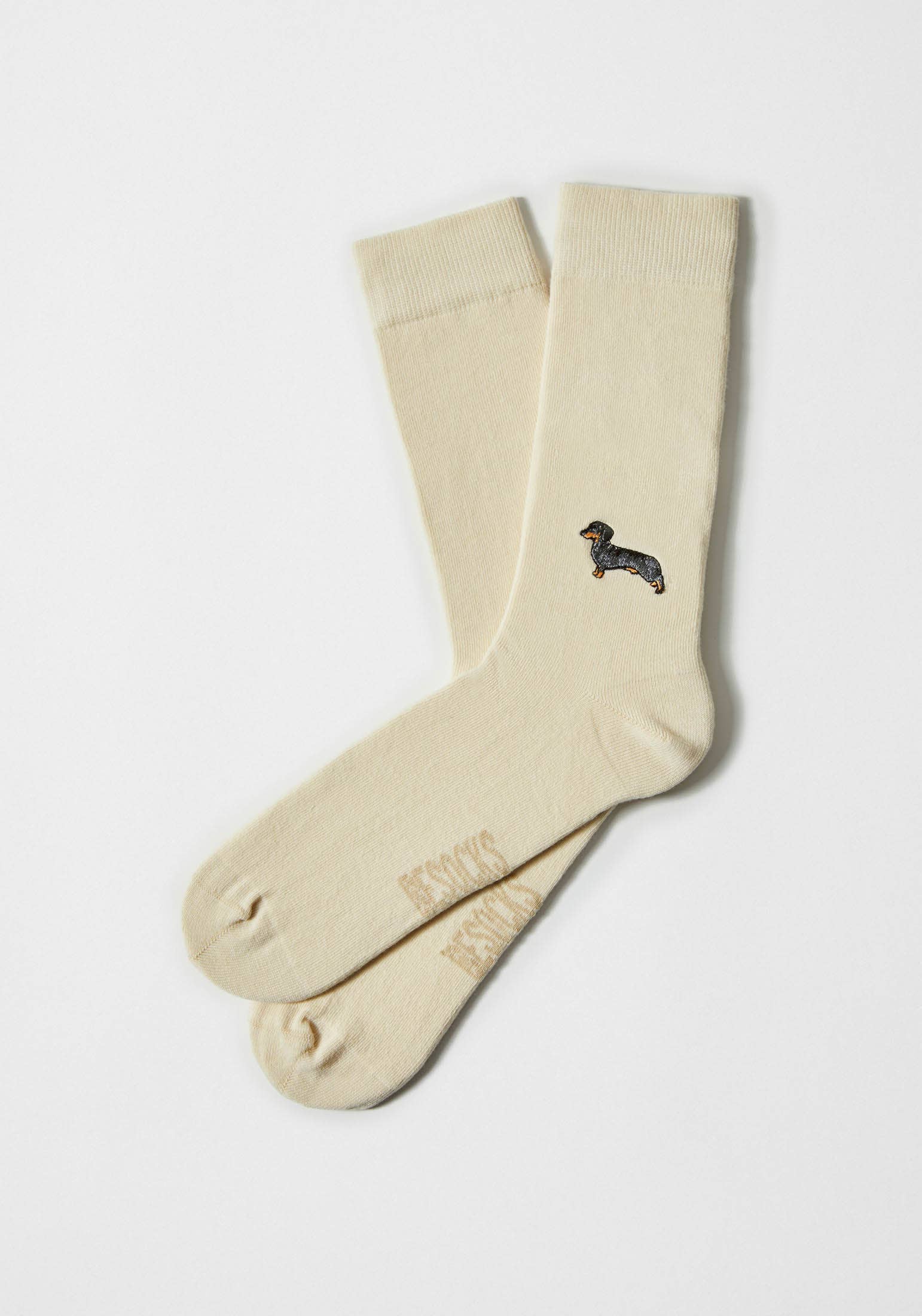 Broken white BePets Embroidery - 100% Organic Cotton Socks for wholesale on Faire