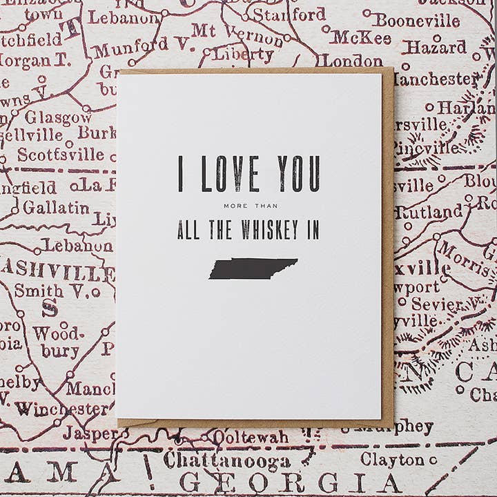 Jerry and Julep, LLC - Vente Cartes de déclaration d'amour - Tennessee Carte de vœux Whisky