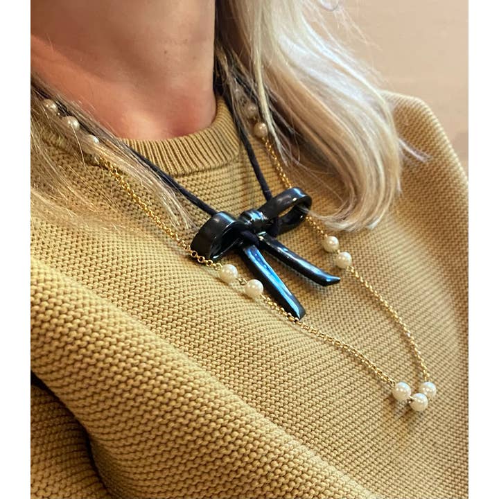 Barrow PDX - Wholesale Woven Necklace - Black Bow Ceramic Necklace2
