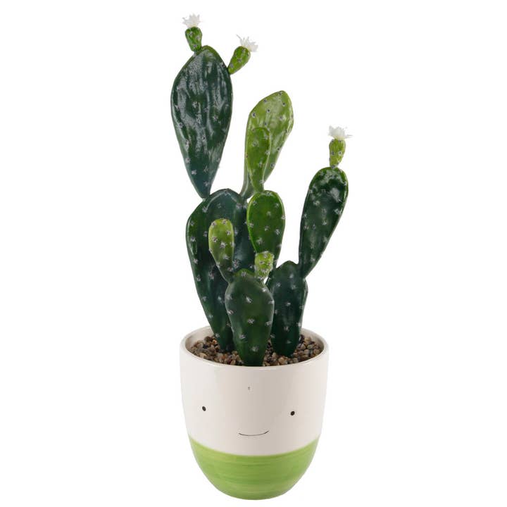 9" Faux Cactus in Smiley Ceramic Pot – Cute Greenery Décor for wholesale by Flora Bunda Inc
