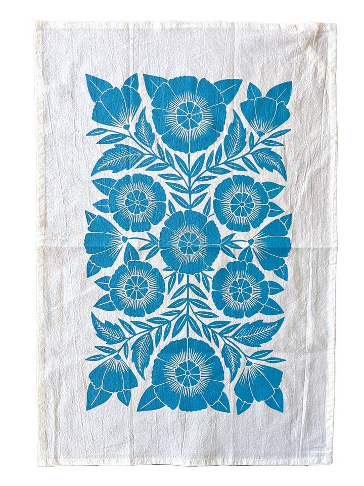Blue Floral Tea Towel for wholesale by Katharine Watson
