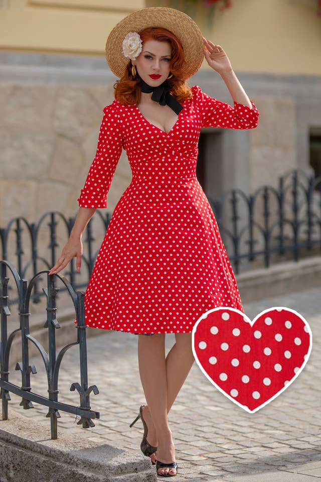 Dolly & Dotty - Wholesale Dress - Women's - Katherine Red Polka Dot Swing Dress