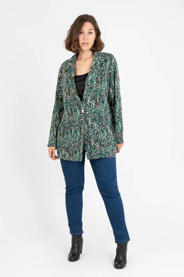 Pomme Rouge Paris - Vente Blazer – femme - Blazer grande taille imprimé léopard vert (C6528)