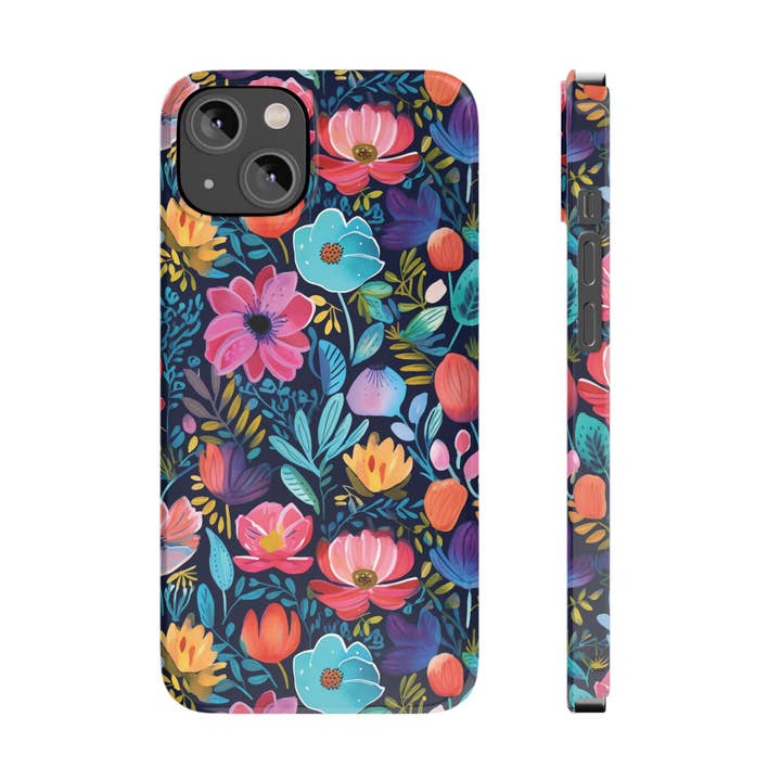 Midnight Garden Navy Bright Floral Slim iPhone Case for wholesale by Grassy Creek Designs