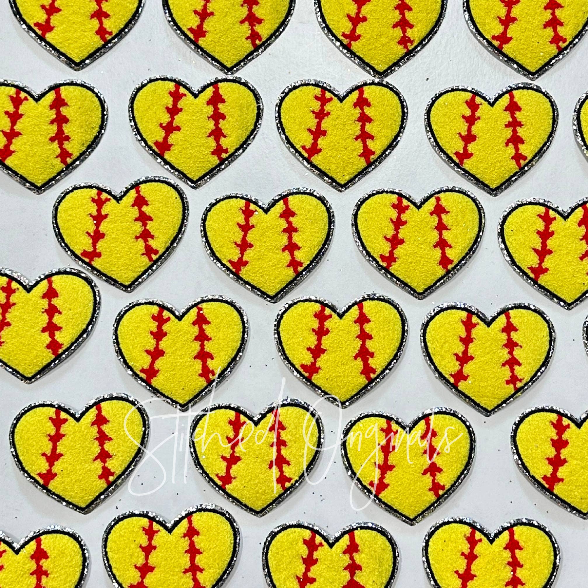 Stitched Originals - Wholesale Patch - Softball GOLD Glitter Heart Patch, DIY Patch, Softball Iro1