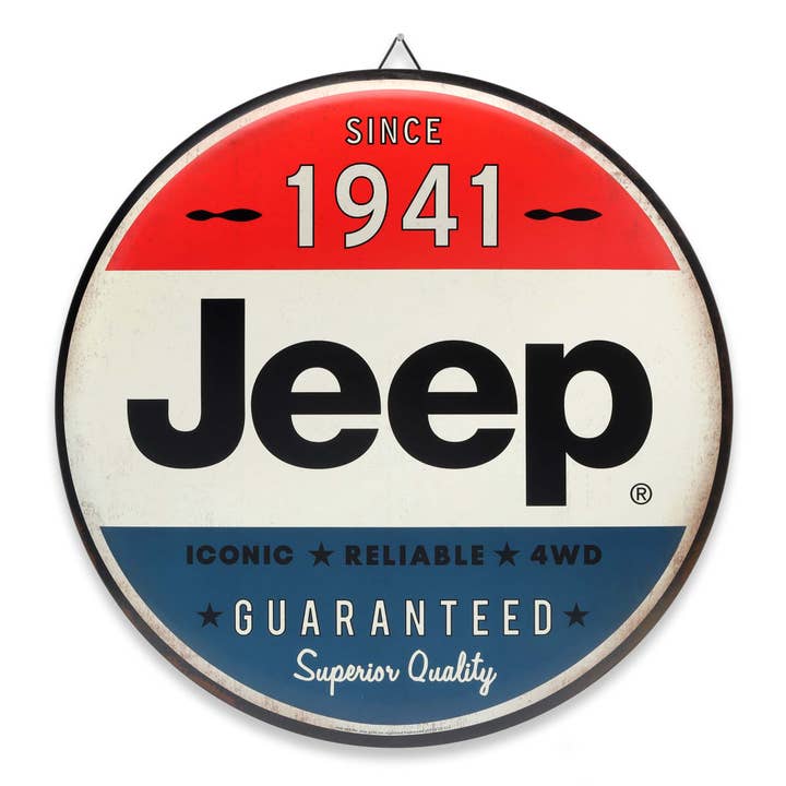 Jeep Since 1941 Colorblock Button Round Metal Sign for wholesale by Open Road Brands, LLC