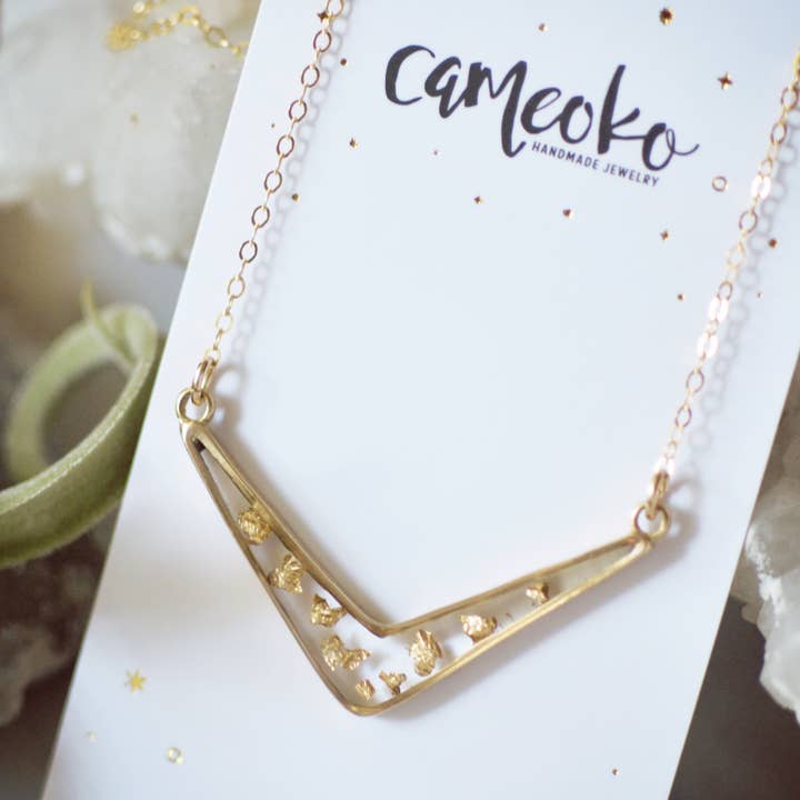 The Boomerang Necklace 14kt gold filled for wholesale by Cameoko