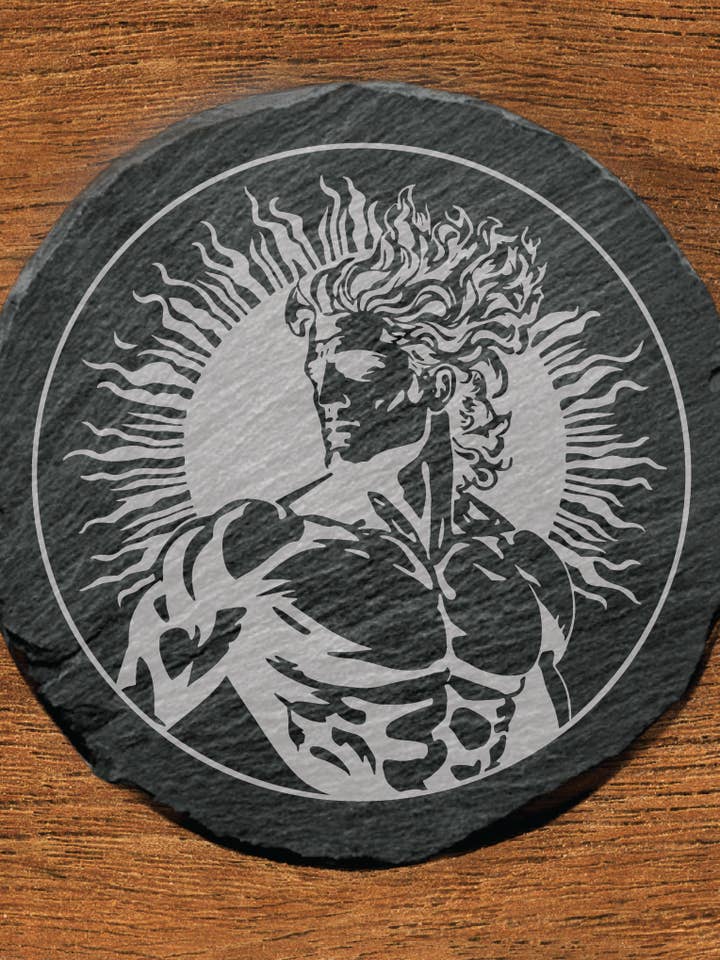 Apollo Greek God Engraved Slate Drink Kitchen Coaster for wholesale by Three Witches Tea Shop