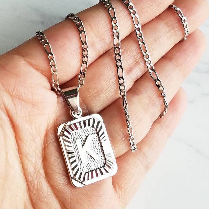 Silver Luxe Rectangle Medallion Necklace for wholesale by Good Karma Designs