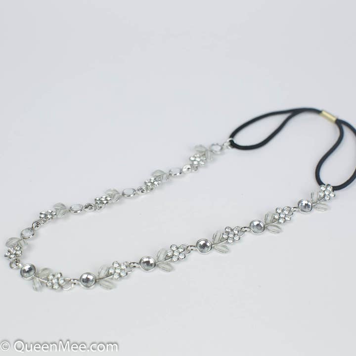 QueenMee Accessories - Wholesale Fashion Headband - Women's - Chain Headband with Diamante Flowers