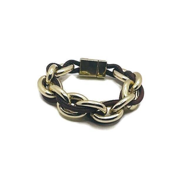 Moddanio Cork - Wholesale Link & Chain Bracelet - Cork Bracelet with Brown Woven Cork in Gold Links