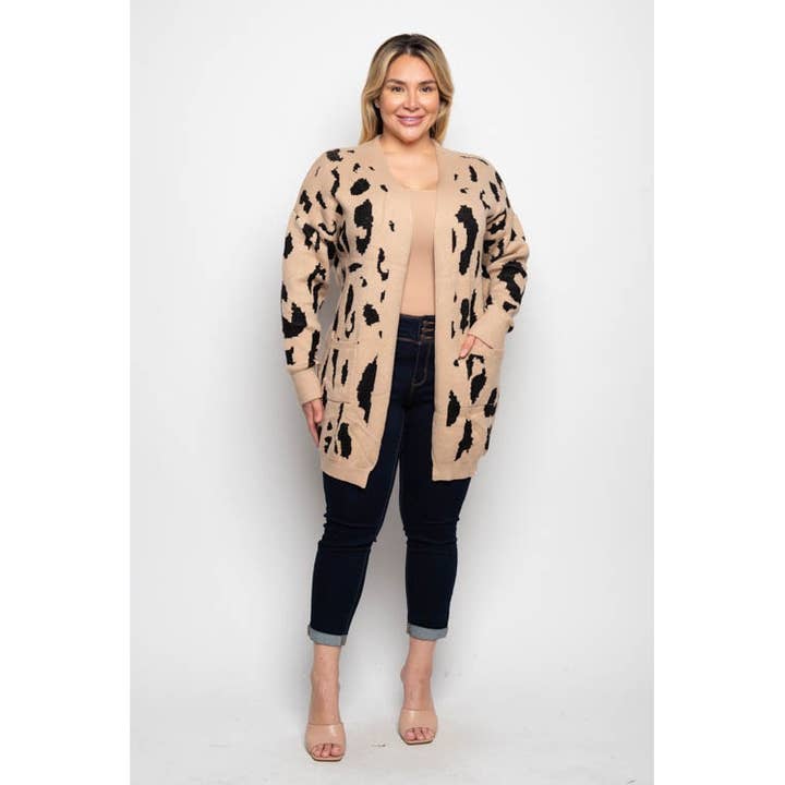 MAGLIONE A MANICHE LUNGHE CON STAMPA ANIMALIER LEOPARDATA PLUS SIZE per la vendita all'ingrosso da parte di Curve Market