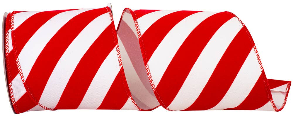 RELIANT RIBBON - Wholesale Ribbon - Gift Wrapping - Candy Cane Grand Velvet Stripe Outdoor Polypro Wired Edge,4"