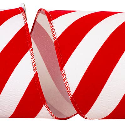 RELIANT RIBBON - Wholesale Ribbon - Gift Wrapping - Candy Cane Grand Velvet Stripe Outdoor Polypro Wired Edge,4"