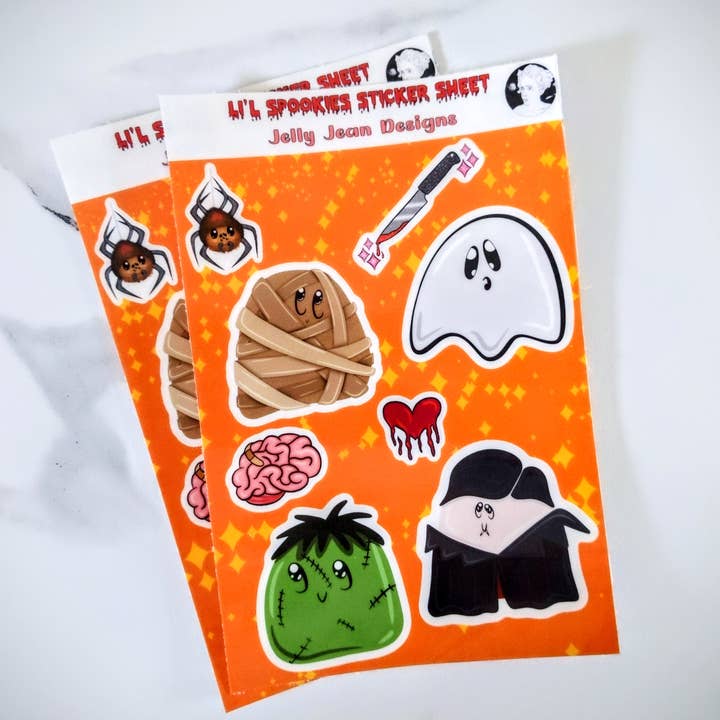 Li'l Spookies Halloween Monsters Sticker Sheet for engroshandel hos Jelly Jean Designs