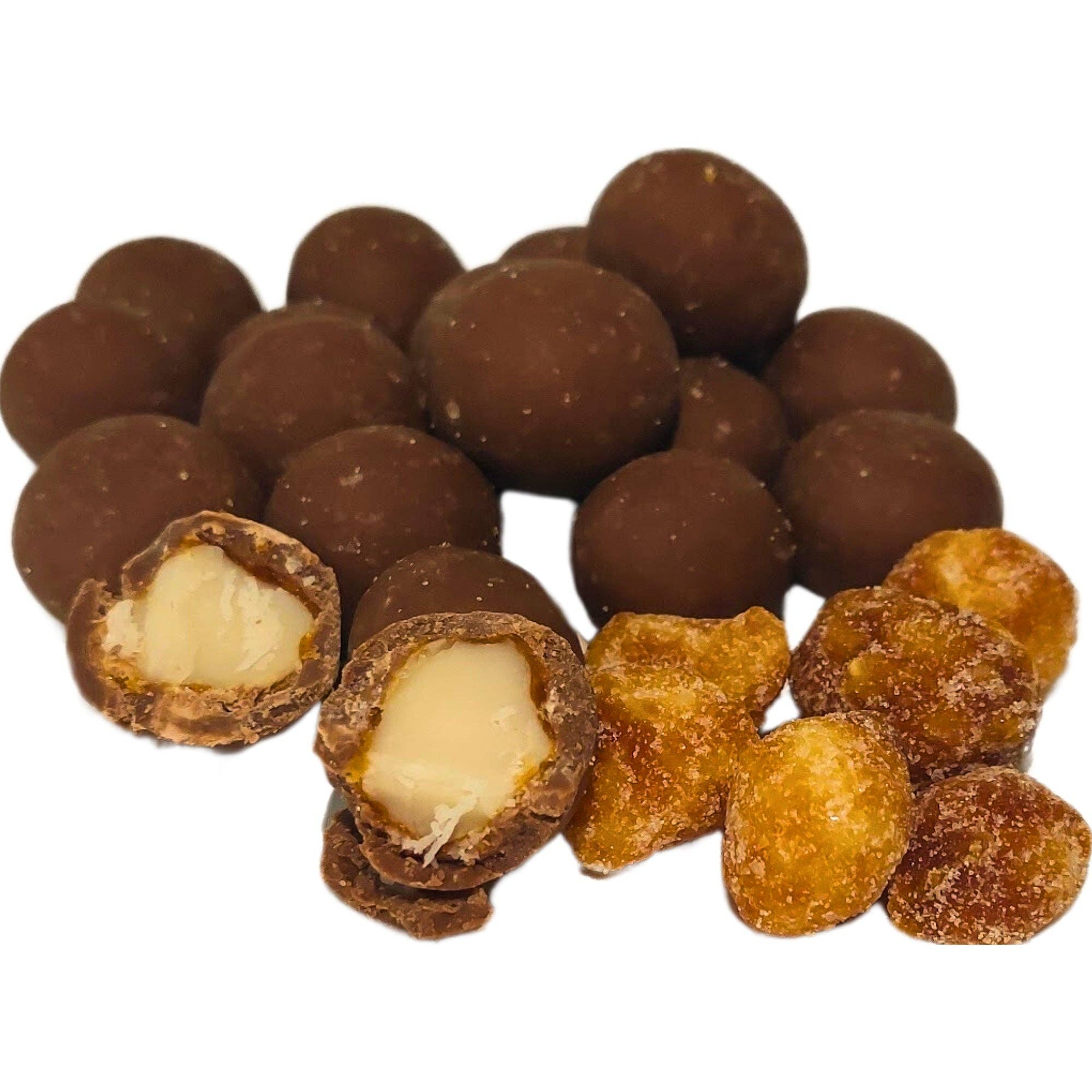 Poppy's Chocolate - Wholesale Chocolate-covered sweets - Milk Chocolate coated Honey Roasted Macadamias 150g0